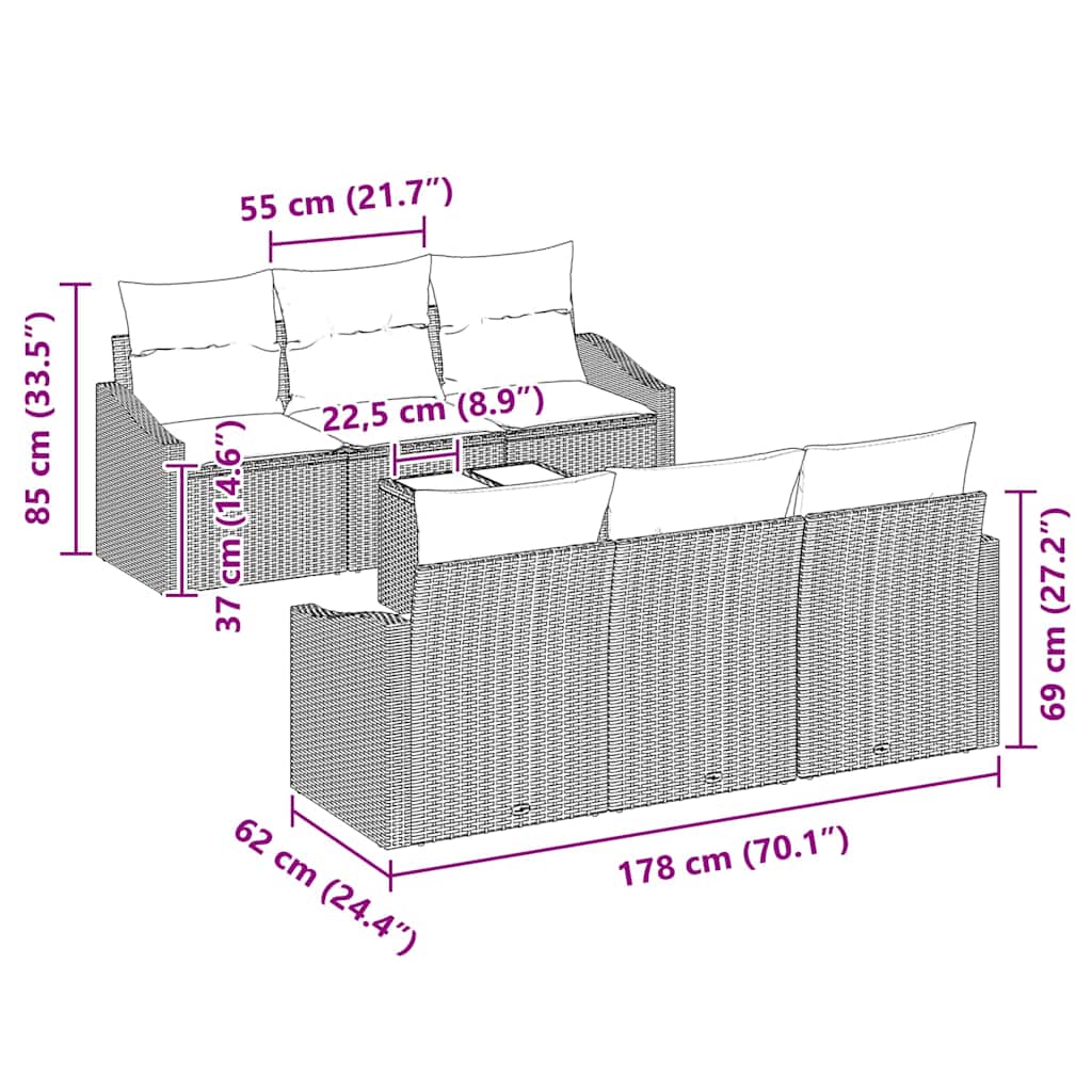 Garten-Sofa-Set mit Kissen 7 pcs Beige und Grau 55 x 55 x 37 cm